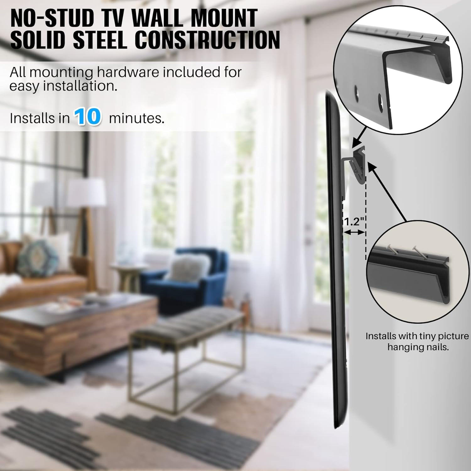 AENTGIU Studless TV Wall Mount, Heavy Duty Drywall TV Bracket Hanger for 32-75 inch Flat Screen TVs, No Stud, No Drill, No Anchors, Easy Install with All Hardware